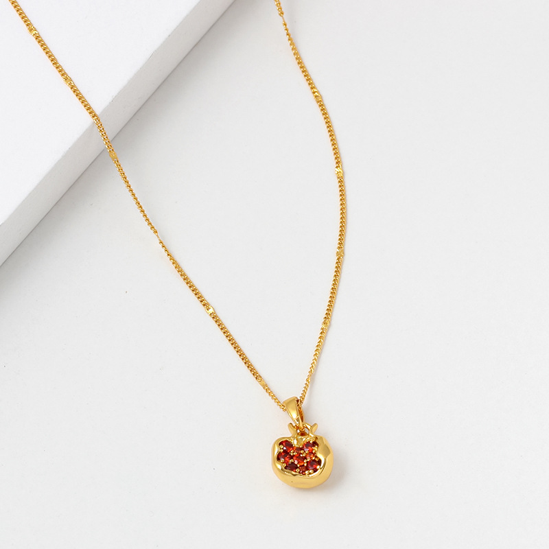 Zircon Pomegranate Necklace and Earring Set-enduring harmony, and a life filled with joy and good fortune