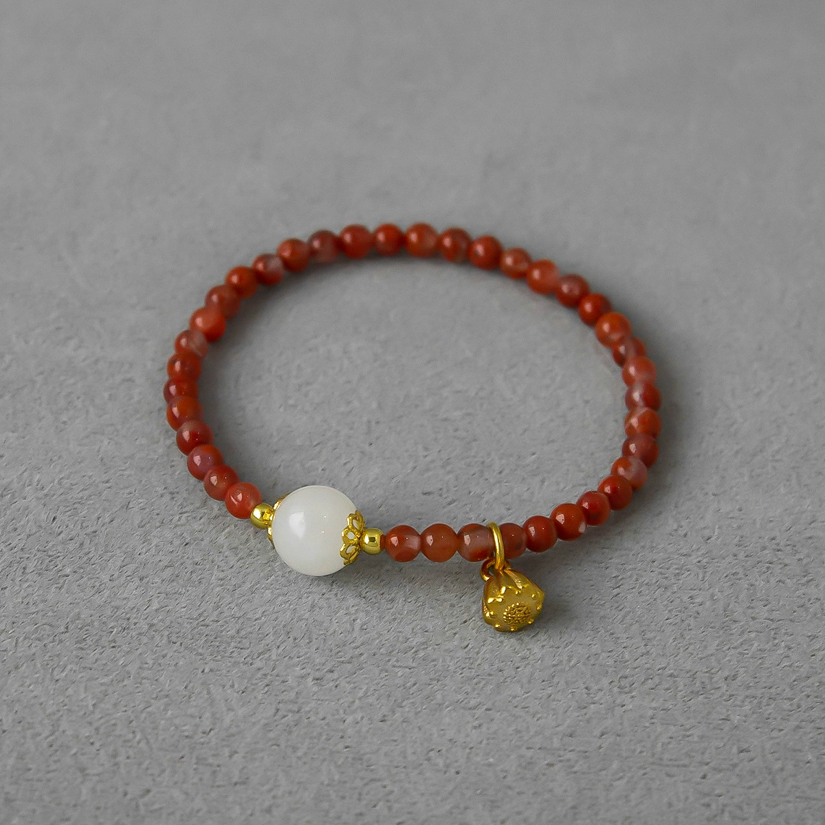 Lotus Pod& Red Agate Bracelet -blessings of protection, abundance, and eternal grace