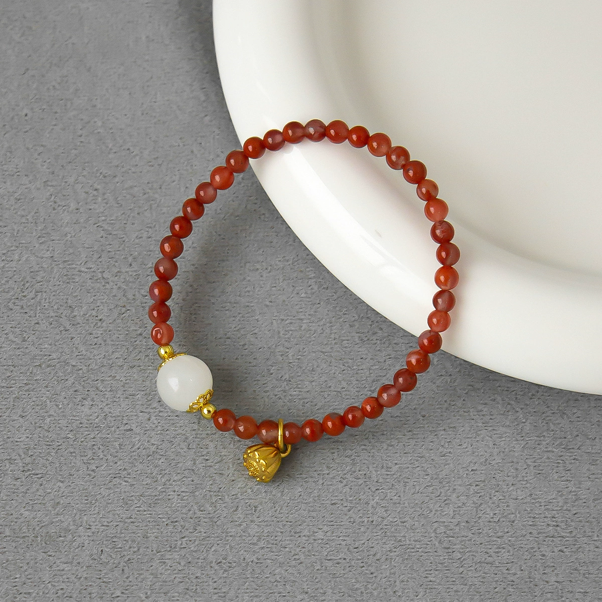 Lotus Pod& Red Agate Bracelet -blessings of protection, abundance, and eternal grace