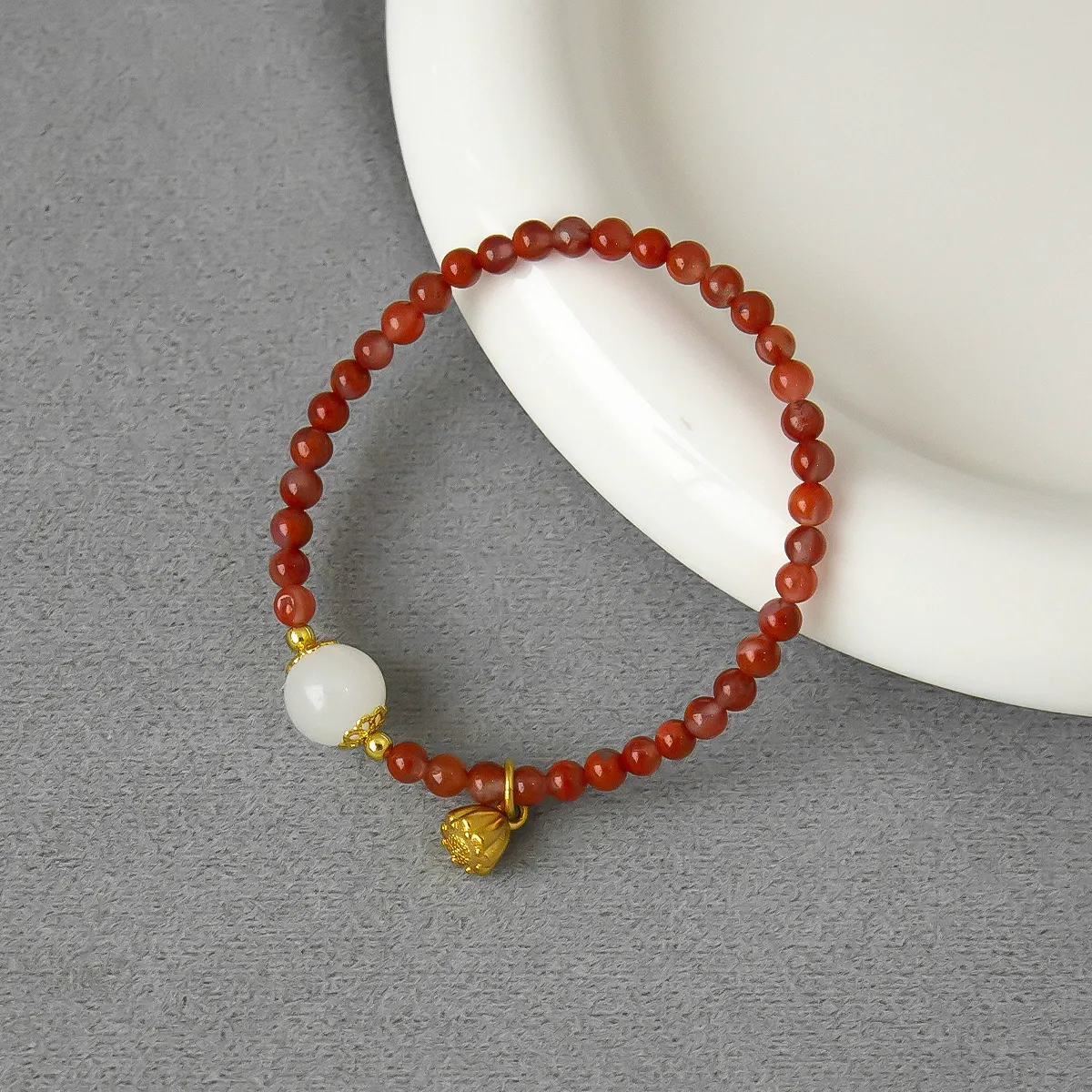 Lotus Pod& Red Agate Bracelet -blessings of protection, abundance, and eternal grace