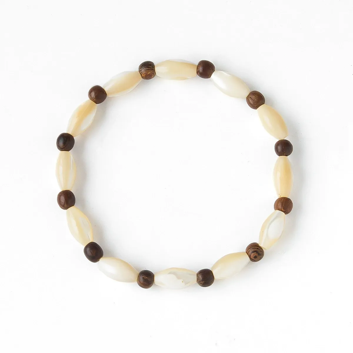 Artisanal Shell and Wooden Bead Bracelet-attracting good fortune, warding off negativity, and fostering harmony