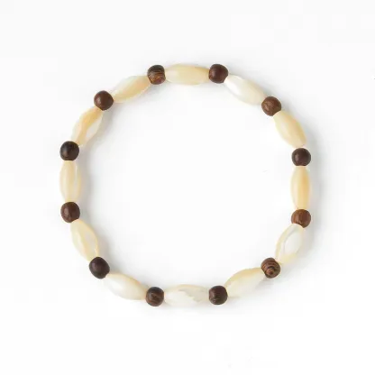 Artisanal Shell and Wooden Bead Bracelet-attracting good fortune, warding off negativity, and fostering harmony