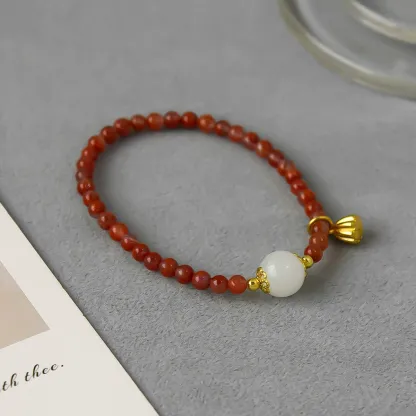 Lotus Pod& Red Agate Bracelet -blessings of protection, abundance, and eternal grace