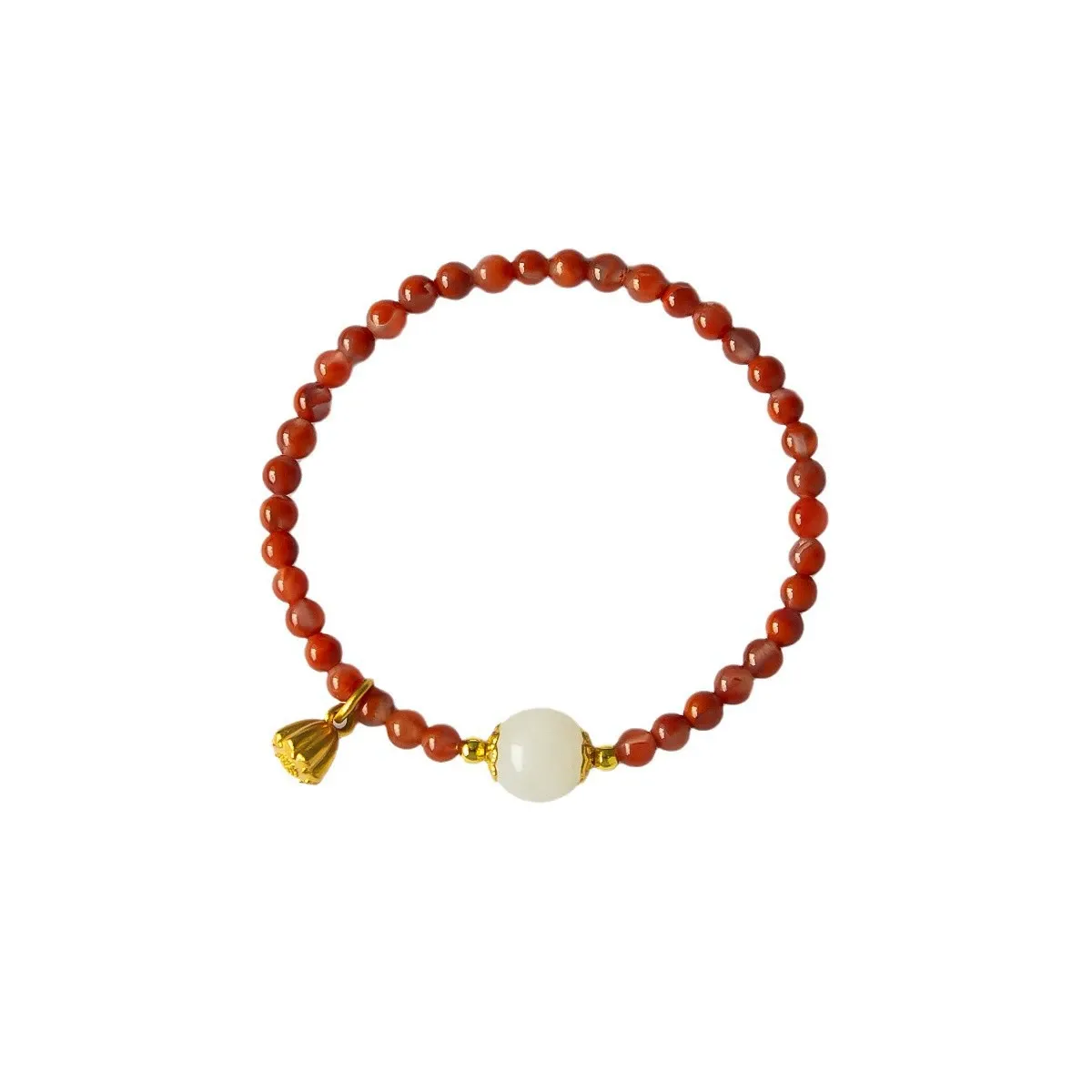 Lotus Pod& Red Agate Bracelet -blessings of protection, abundance, and eternal grace