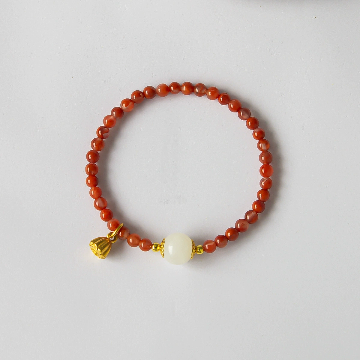 Lotus Pod& Red Agate Bracelet -blessings of protection, abundance, and eternal grace