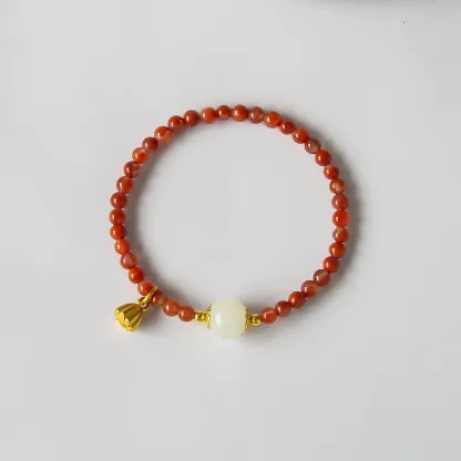 Lotus Pod& Red Agate Bracelet -blessings of protection, abundance, and eternal grace