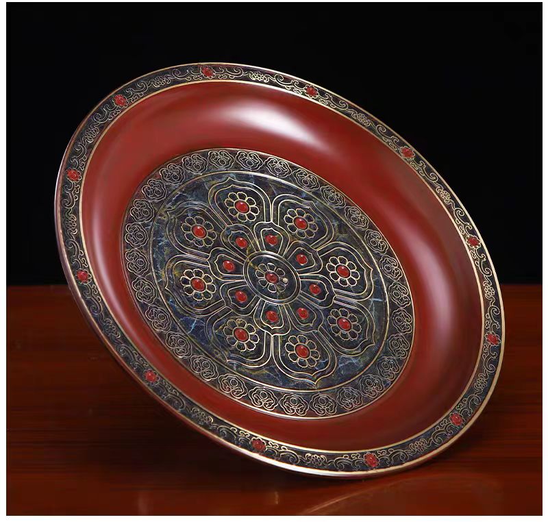 Copper Cloisonné Vase & Fruit Tray - Premium Brass Handcrafted Decor, Symbolizes Family Harmony & Career Success