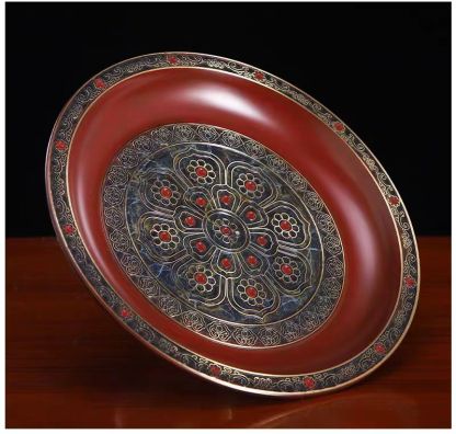 Copper Cloisonné Vase & Fruit Tray - Premium Brass Handcrafted Decor, Symbolizes Family Harmony & Career Success