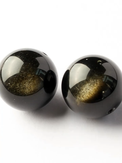 7A天然双金眼金曜石散珠子黑曜石半成品DIY男女士手链项链手串