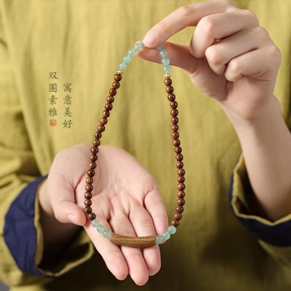 Rosewood curved tube prayer bead white agate bracelet