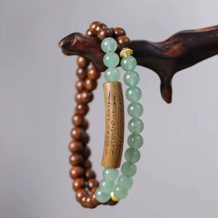 Rosewood curved tube prayer bead white agate bracelet