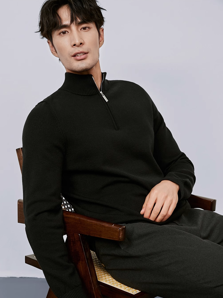 ニットセーター メンズ 立ち襟 ハーフジップ ニット 長袖 セーター