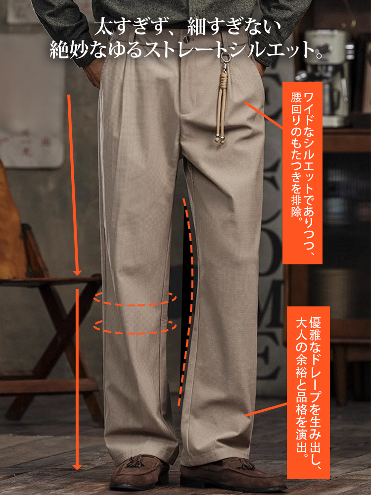 LYNSIL メンズ スラックス ストレート マイクロチェック テクスチャー