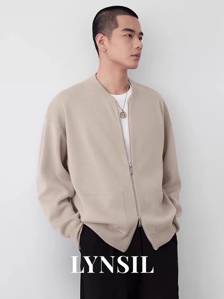 LYNSIL ニットブルゾン メンズ ダブルジップ 質感 暖かさ 通気性 保温