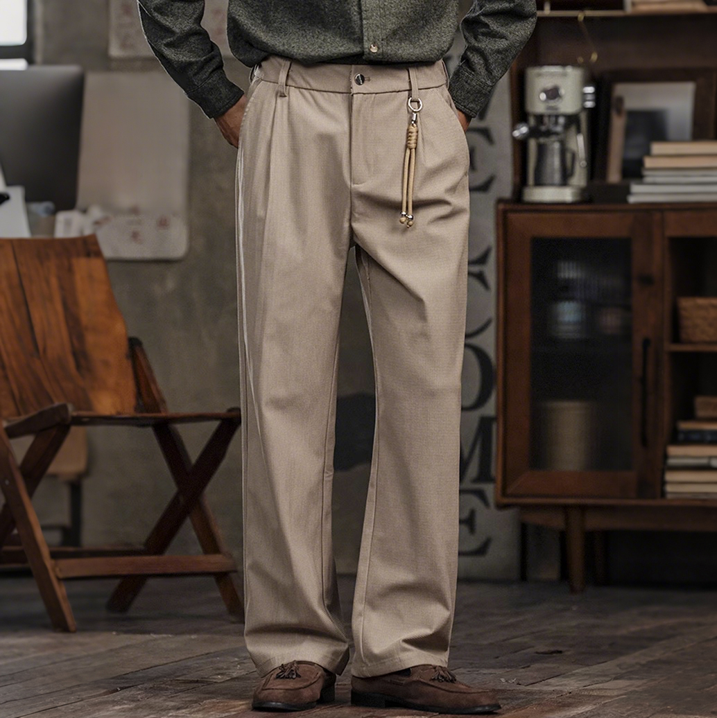 LYNSIL メンズ スラックス ストレート マイクロチェック テクスチャー