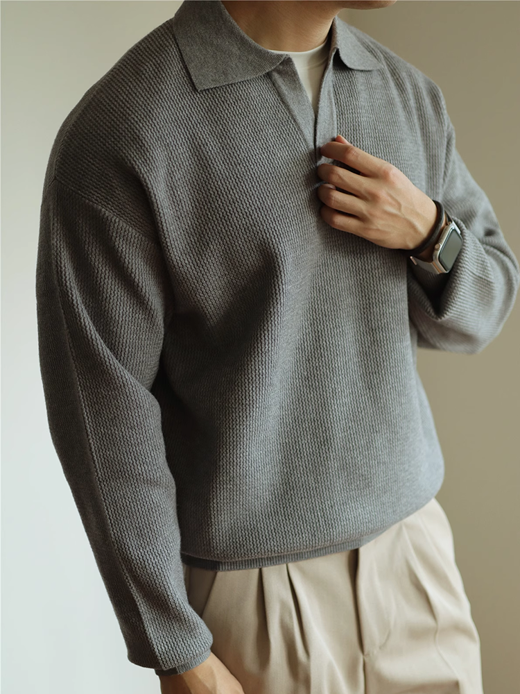 LYNSIL メンズ セーター 極細ニット ポロシャツ Vネック ソフト 暖かい