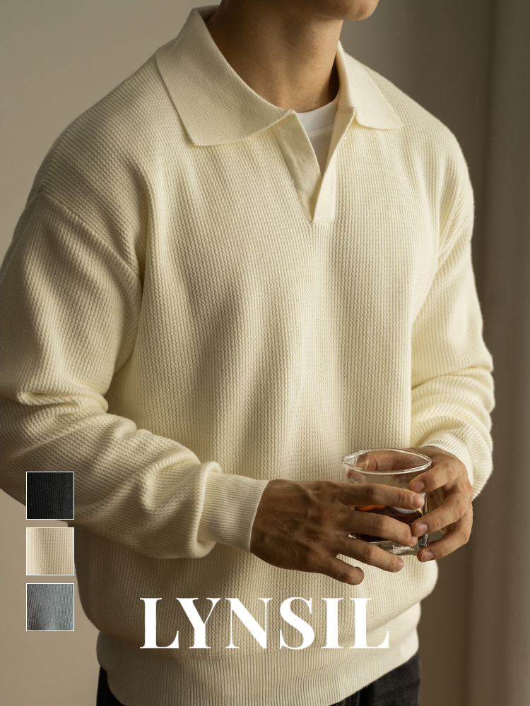 LYNSIL メンズ セーター 極細ニット ポロシャツ Vネック ソフト 暖かい