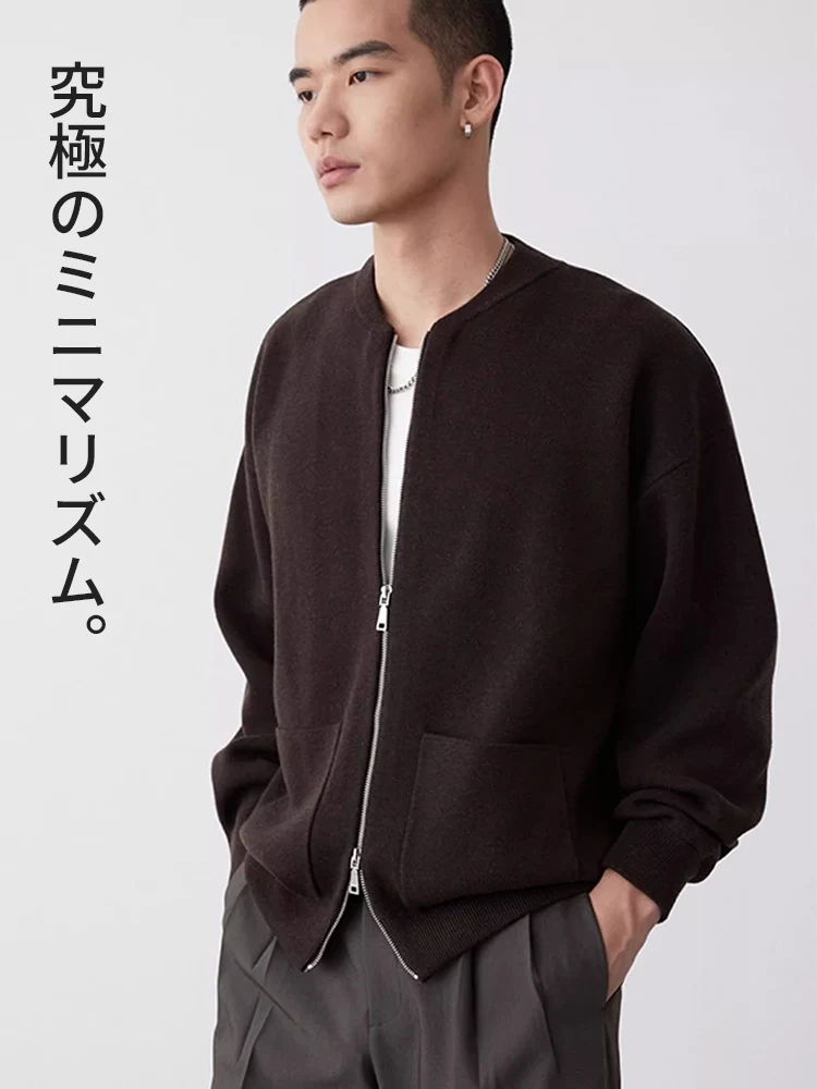 LYNSIL ニットブルゾン メンズ ダブルジップ 質感 暖かさ 通気性 保温