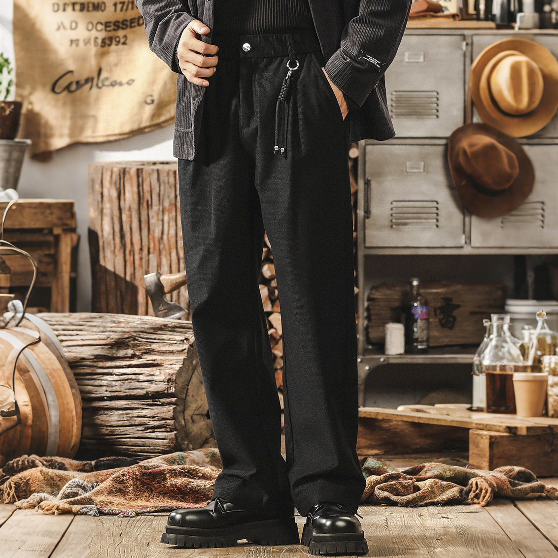 LYNSIL メンズ スラックス ストレート マイクロチェック テクスチャー