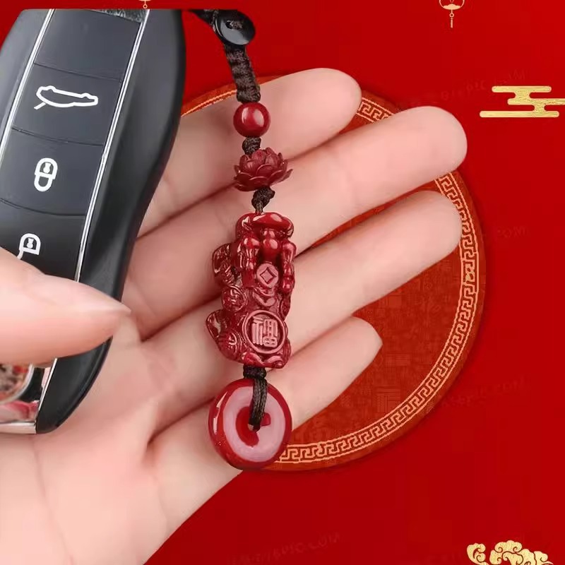 蓮花貔貅平安扣硃砂掛件