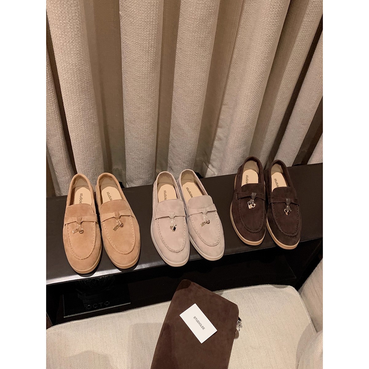 葡萄妈studiolee 流苏锁扣软底软面单鞋真皮一脚蹬乐福鞋女小皮鞋