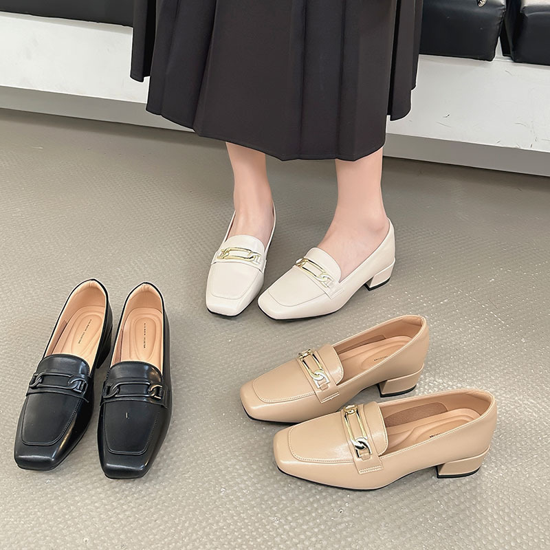 外贸单鞋女款夏新款英伦风小皮鞋韩版方头粗跟乐福鞋时尚单鞋