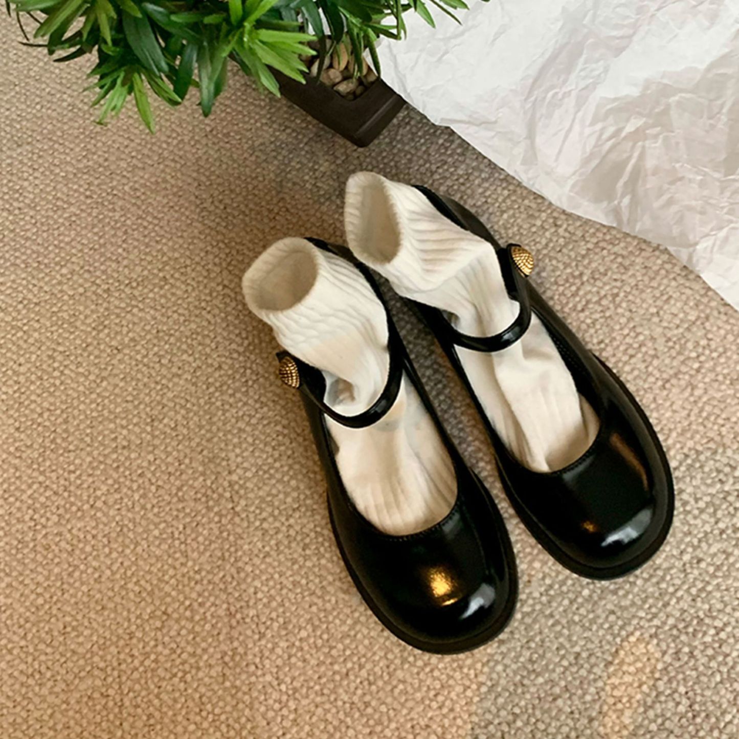 葡萄妈studiolee复古简约圆头一字高跟鞋粗跟jk鞋玛丽珍鞋女春秋