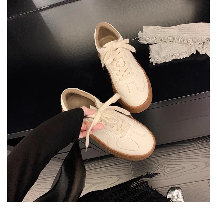 葡萄妈圆头厚底运动鞋撞色减龄系带德训鞋板鞋休闲小白鞋春季新款