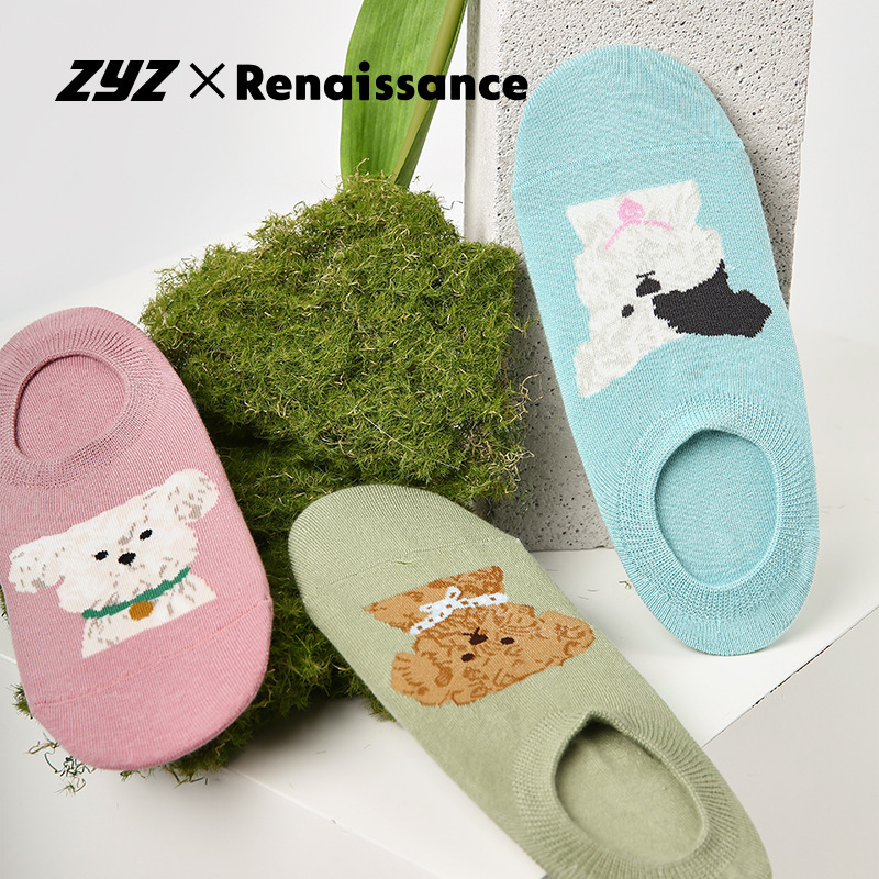 文艺复兴纯色棉袜夏季薄款学院风短袜防滑卡通动物少女浅口隐形袜