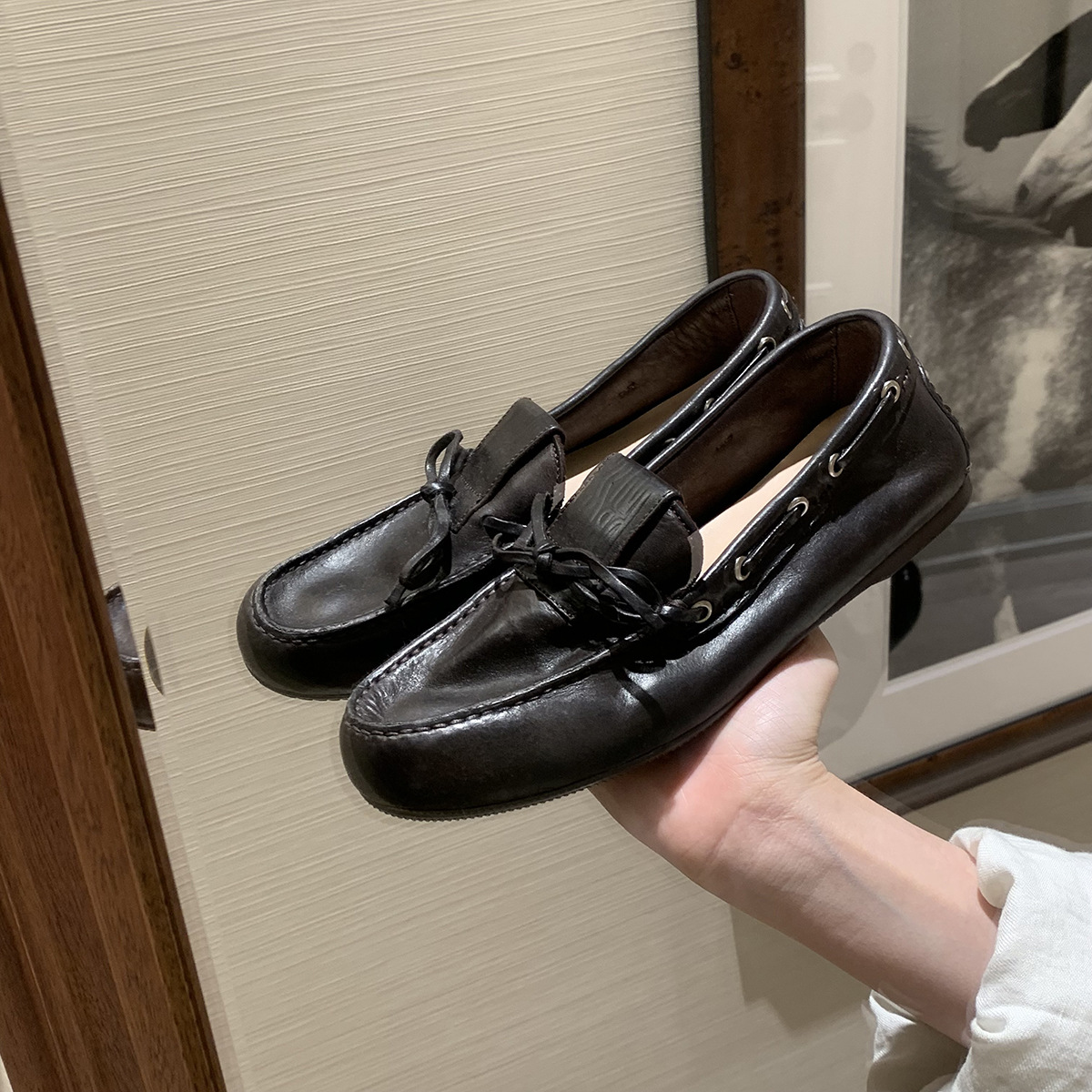 现货秒发！葡萄妈同款鞋英伦风蝴蝶结百搭舒适豆豆乐福鞋小皮鞋女