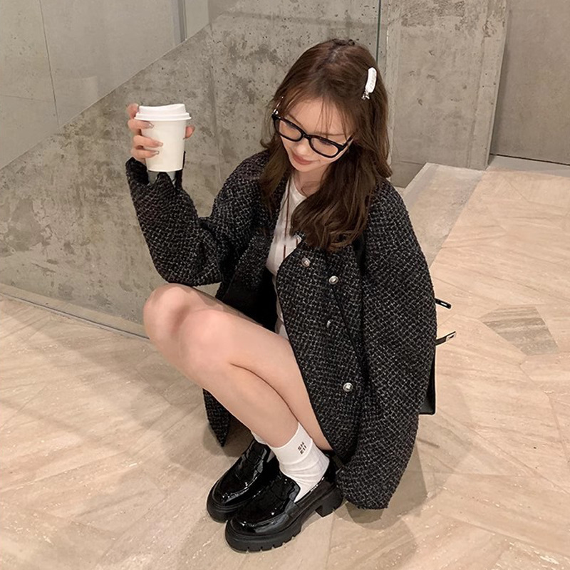 苏茵茵秋冬新款增高7cm~SW真皮粗跟厚底乐福单鞋女小皮鞋通勤