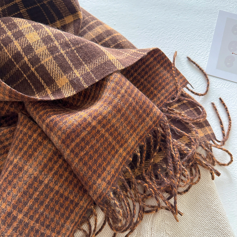 新款经典韩版双面格纹流苏围巾女冬季学院风情侣百搭保暖围脖