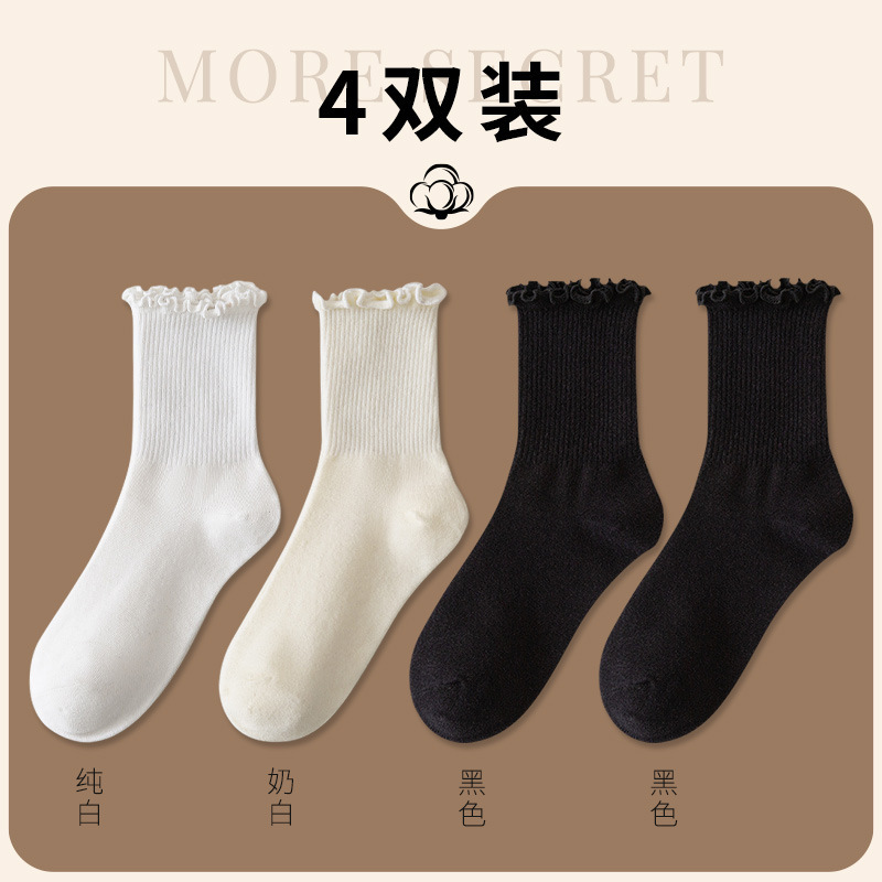 白色木耳边堆堆袜春秋薄款日系jk袜子女洛丽塔玛丽珍鞋花边中筒袜
