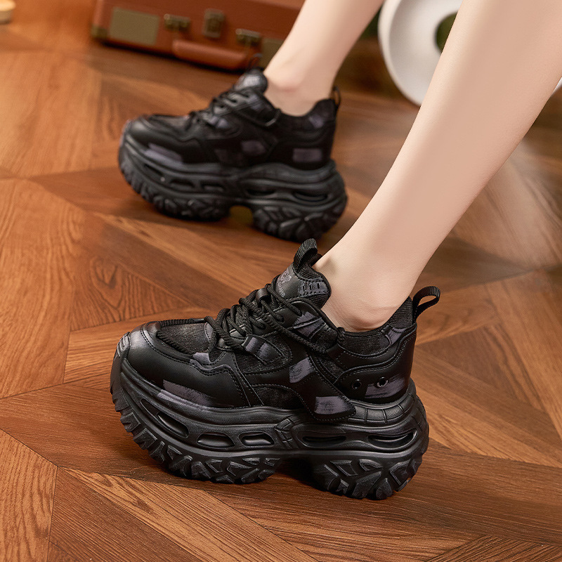 新款厚底老爹鞋女秋冬新款擦色做旧复古休闲鞋时尚百搭内增高女鞋