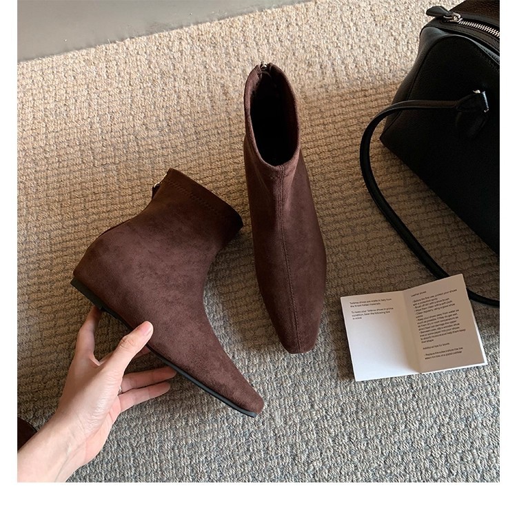 葡萄妈studiolee 两种筒高~韩版5cm内增高极简小方头后拉链瘦瘦靴