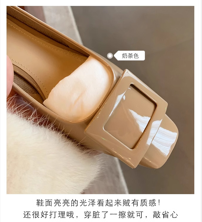 葡萄妈同款~经典方扣通勤粗跟温柔风方头优雅气质高跟女单鞋春