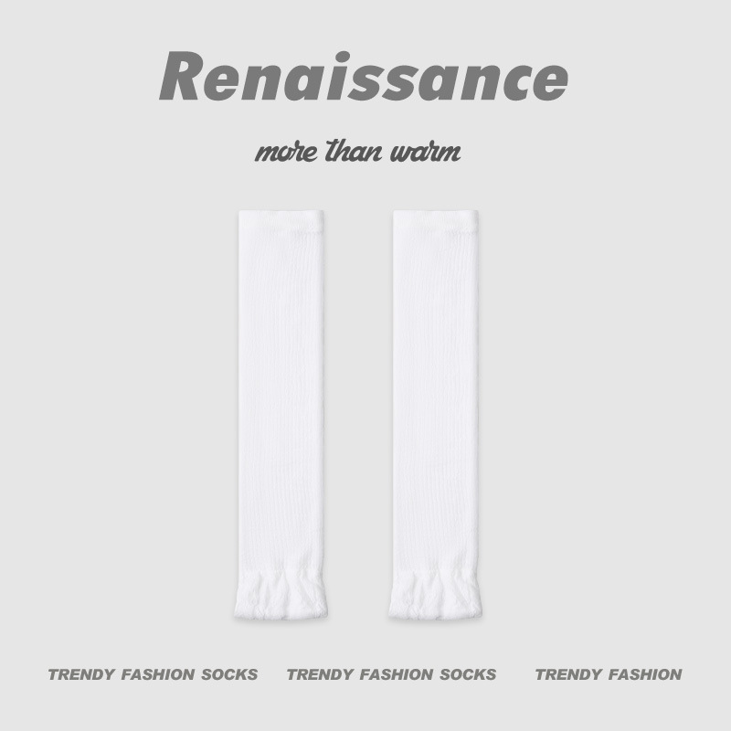 Renaissance女士春夏款针织纯色薄款袜套miu风袜子网眼透气小腿袜