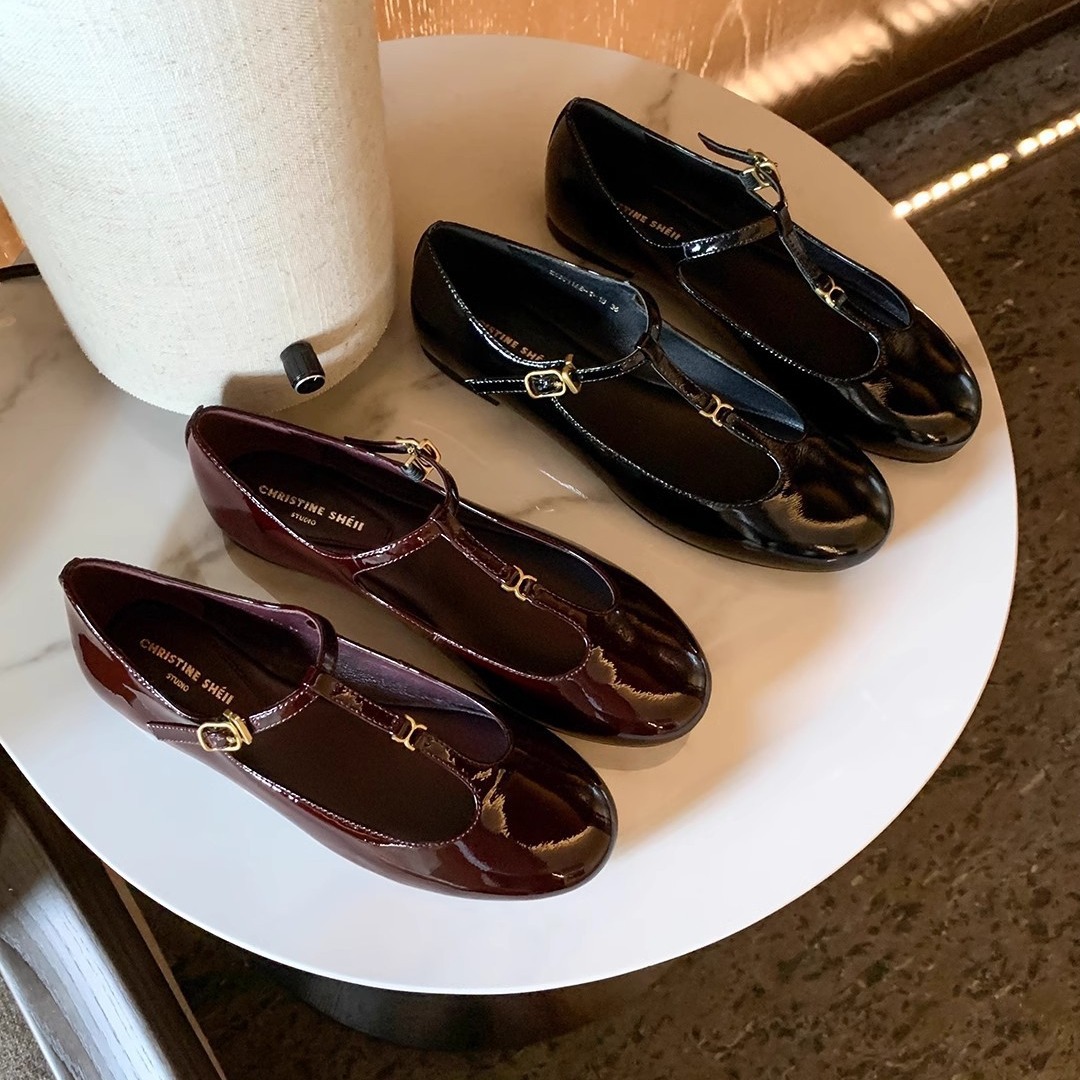 苏茵茵同款鞋小金扣复古圆头T带玛丽珍平底鞋女单鞋秋