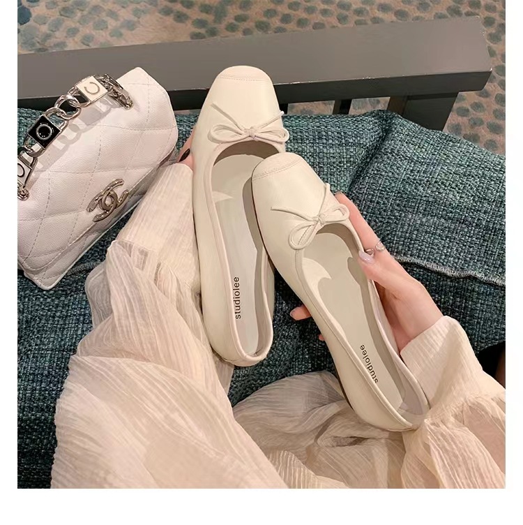 葡萄妈同款 圆头浅口蝴蝶结显脚小平底芭蕾舞鞋真丝单鞋女春秋款