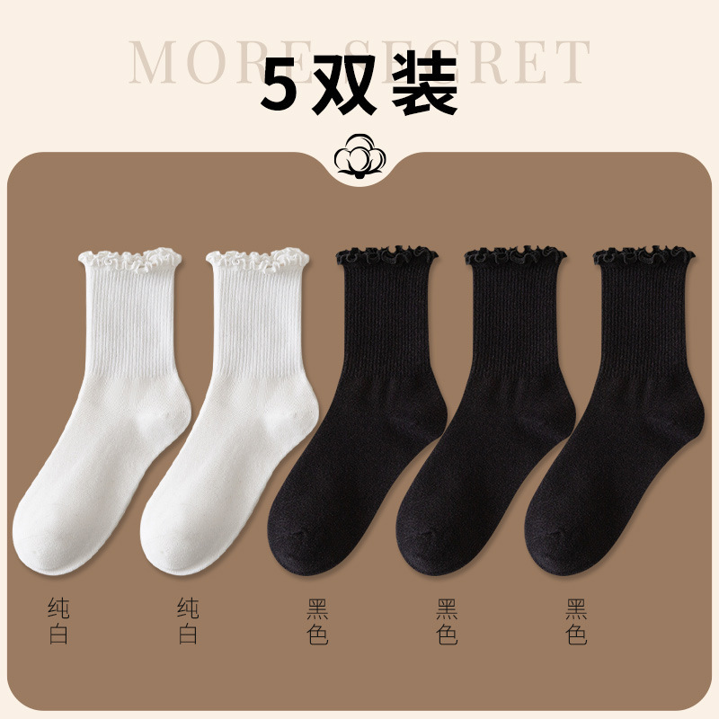 白色木耳边堆堆袜春秋薄款日系jk袜子女洛丽塔玛丽珍鞋花边中筒袜