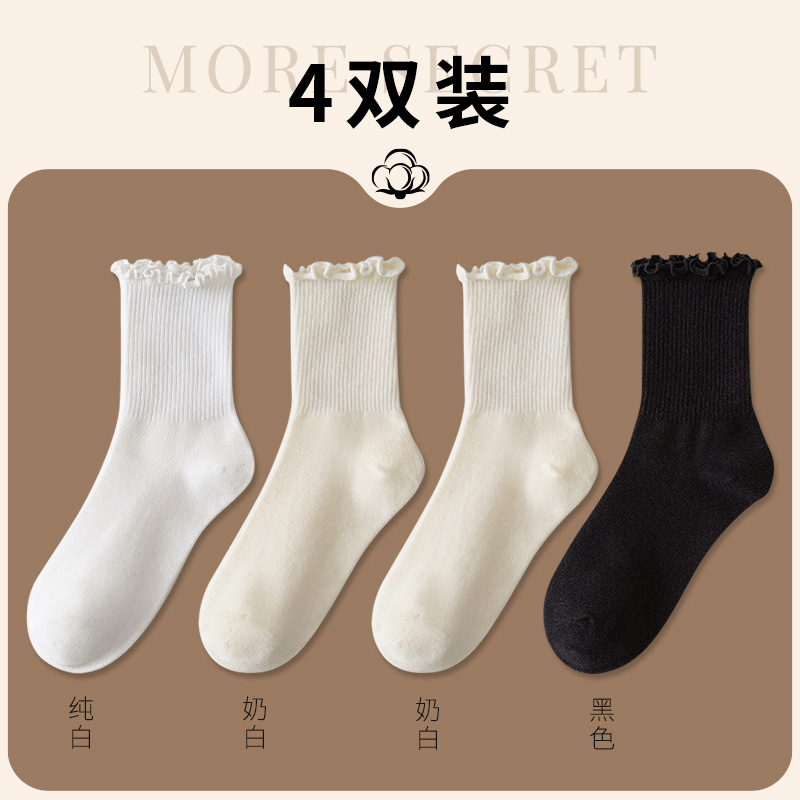 白色木耳边堆堆袜春秋薄款日系jk袜子女洛丽塔玛丽珍鞋花边中筒袜