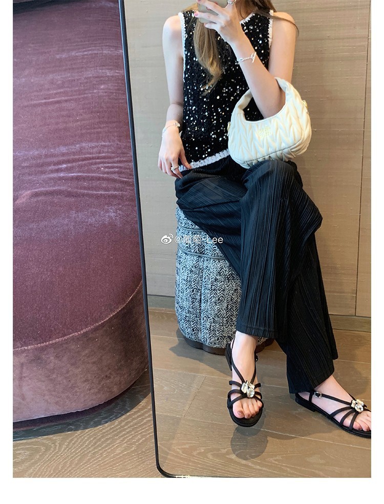 现货秒发！葡萄妈*仙本那之梦～优雅宝石扣细带露趾一字带凉鞋女