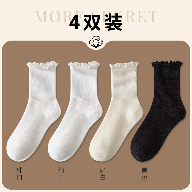 白色木耳边堆堆袜春秋薄款日系jk袜子女洛丽塔玛丽珍鞋花边中筒袜