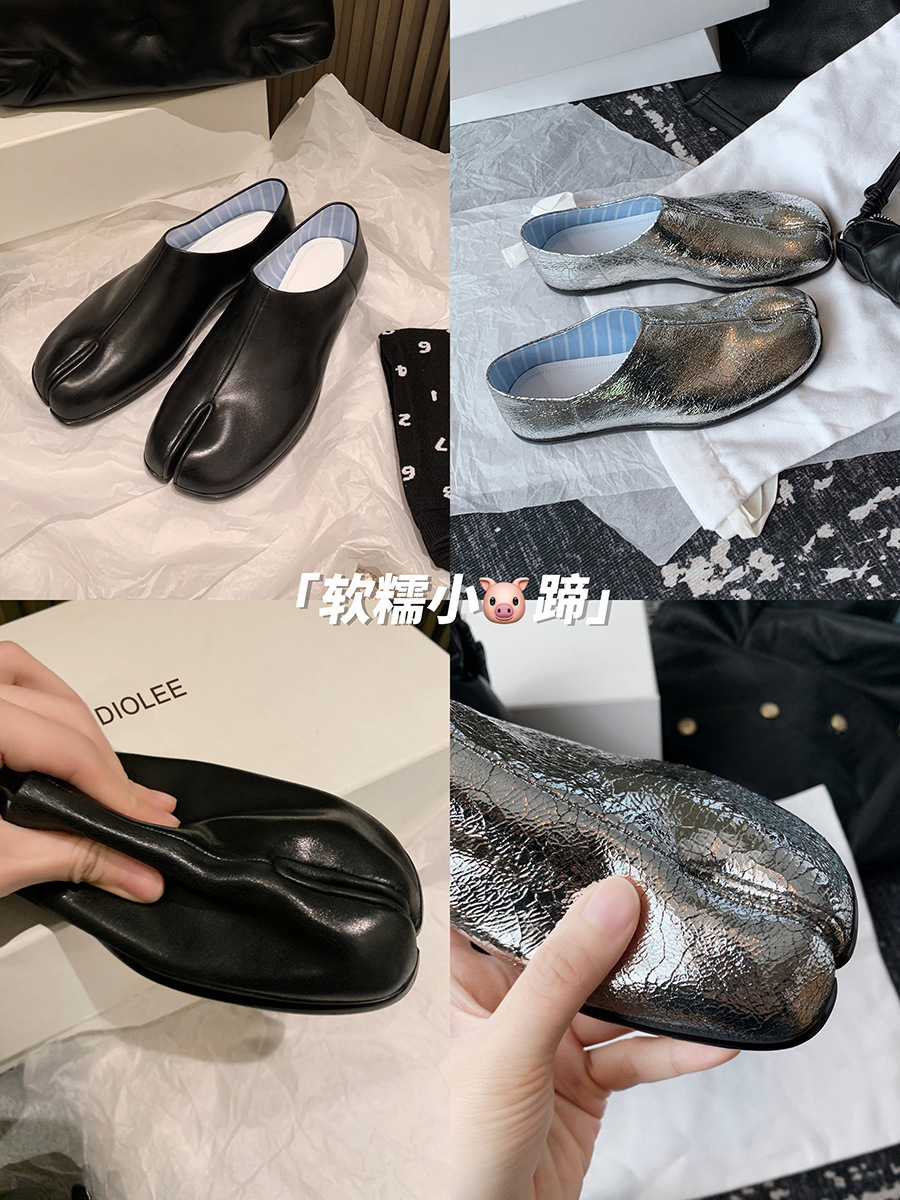 葡萄妈同款 春夏季新款平底浅口懒人一脚蹬猪蹄分趾鞋女真皮