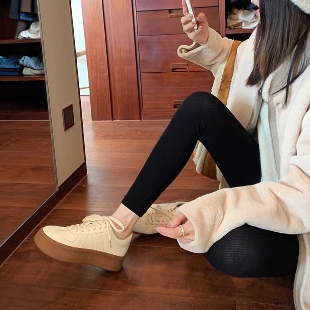 葡萄妈圆头厚底运动鞋撞色减龄系带德训鞋板鞋休闲小白鞋春季新款