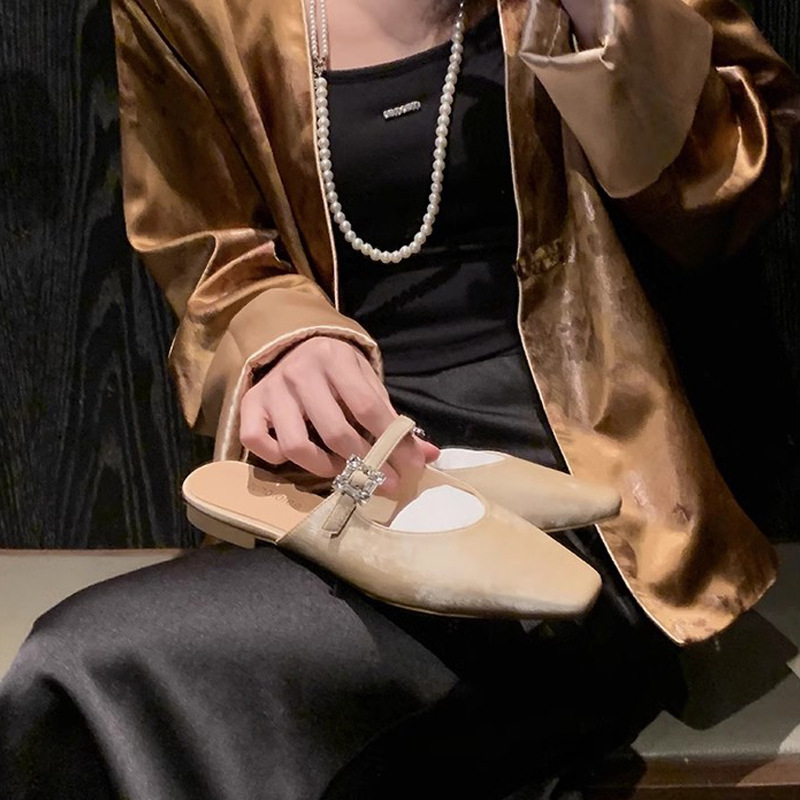 葡萄妈晚香玉~国风新中式珍珠一字带方头提花玛丽珍单鞋中跟女鞋