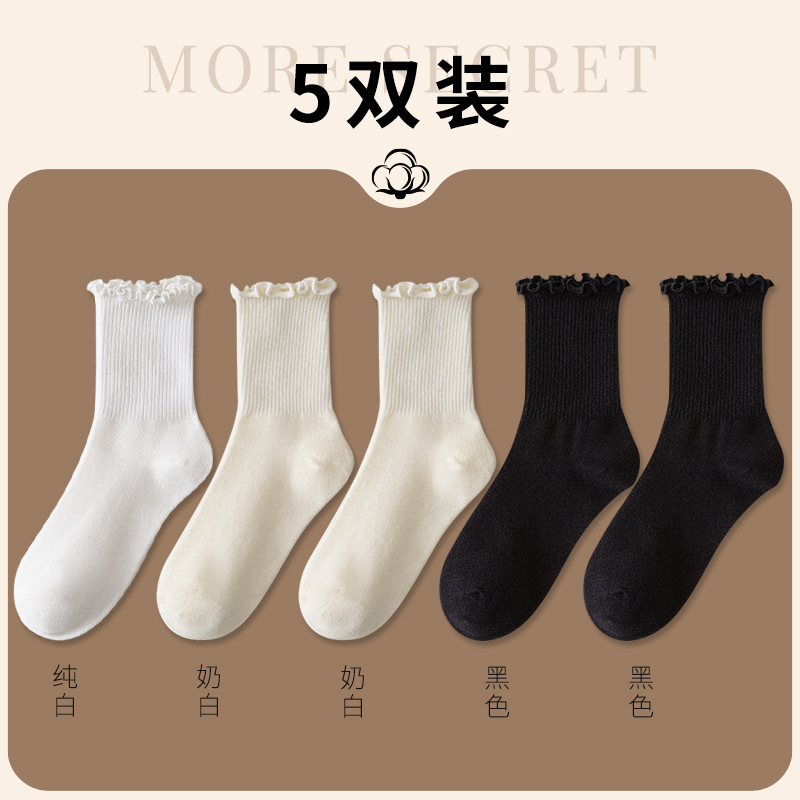 白色木耳边堆堆袜春秋薄款日系jk袜子女洛丽塔玛丽珍鞋花边中筒袜