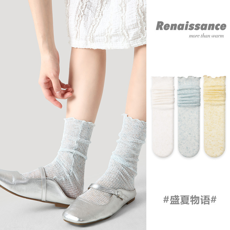 夏季薄款女袜点子纱公主风精编袜网眼夏季透气中筒袜