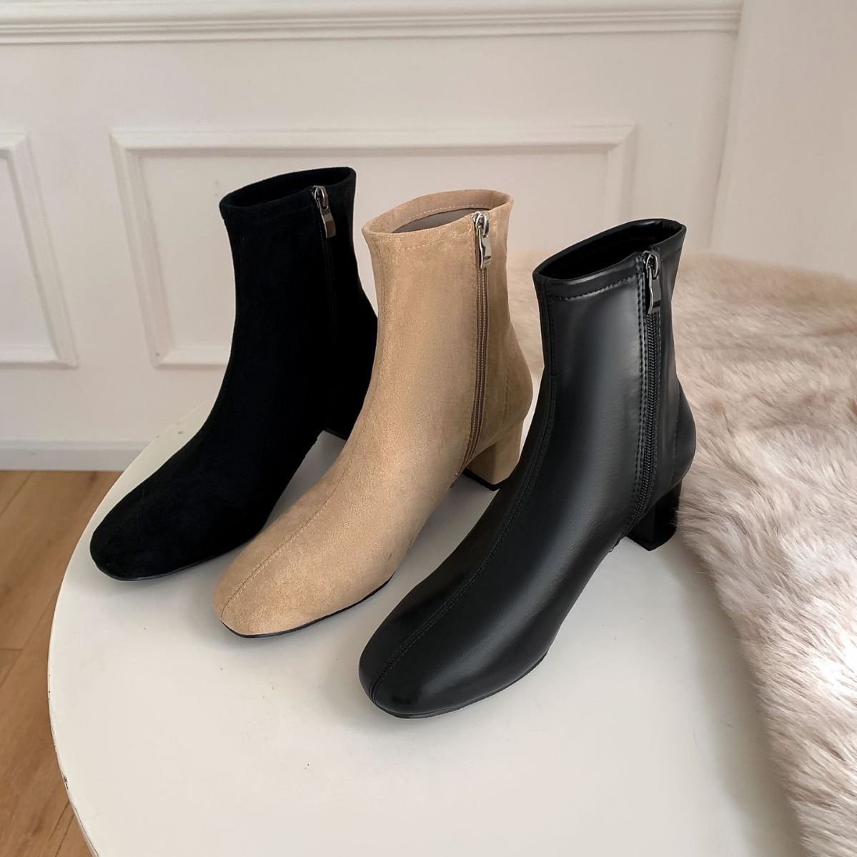 葡萄妈同款实穿主义~新款SW圆头粗高跟弹力袜靴瘦瘦靴女靴