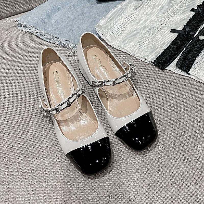 工厂现货赫本风新款玛丽珍单鞋一字带高跟鞋粗跟法式漆皮女鞋